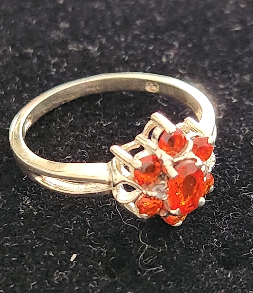Elegant Silver Ring with Fire Opals Gemstones